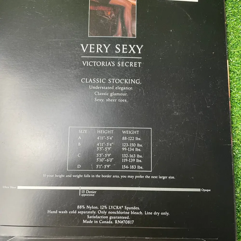 Victorias Secret Black 15 Denier Very Sexy Classic Glamour Stocking Sz B NOS